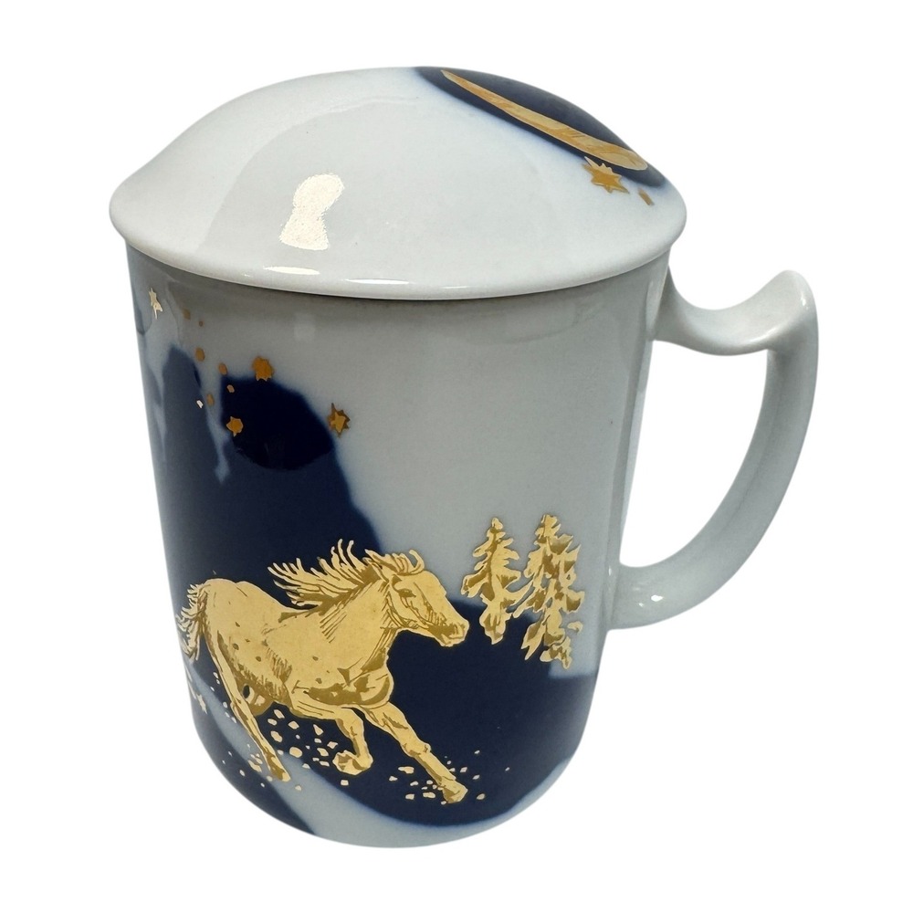 Imperial Porcelain St Petersburg Lomonosov Horse Moon Stars Mug with Lid
